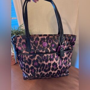Coach Leopard Print Tote Bag - Black and Purple